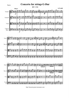 Concerto for Strings in G Major, RV 150: Score and parts by Antonio Vivaldi