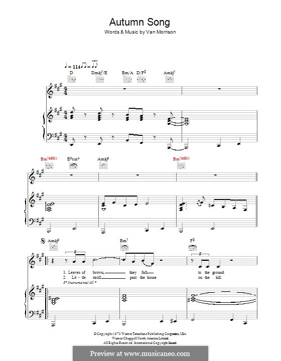 Autumn Song: Para vocais e piano (ou Guitarra) by Van Morrison