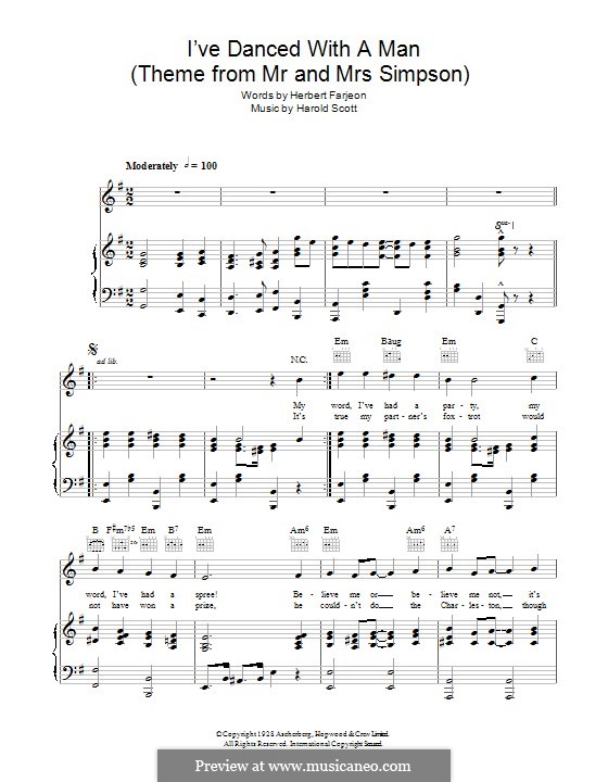 I've Danced with a Man ('Mr and Mrs Simpson' Theme): Para vocais e piano (ou Guitarra) by Harold Scott