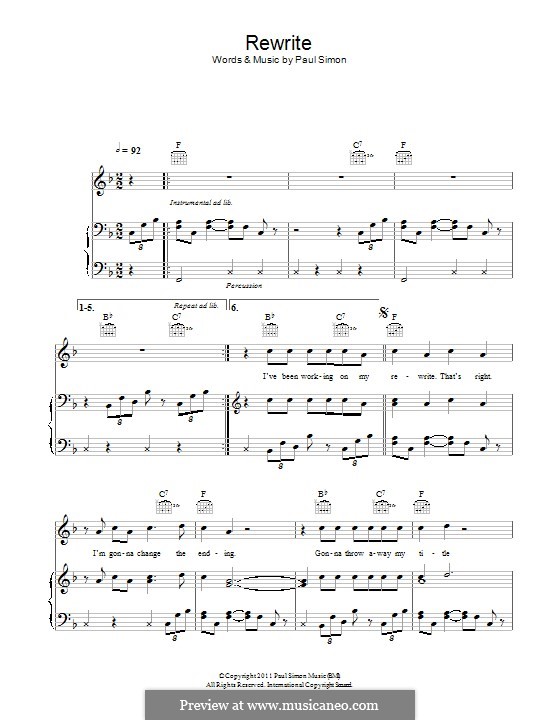 Rewrite: Para vocais e piano (ou Guitarra) by Paul Simon