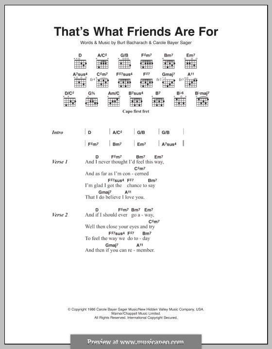 That's What Friends are for: Lyrics and chords (Elton John) by Burt Bacharach, Carole Bayer Sager