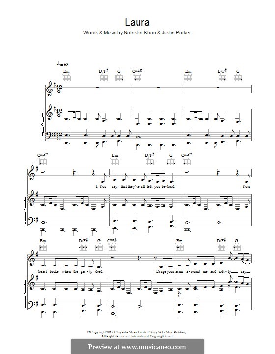 Laura (Bat for Lashes): Para vocais e piano (ou Guitarra) by Natasha Khan, Justin Parker