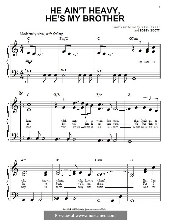 He Ain't Heavy, He's My Brother: Para Piano by Bobby Scott