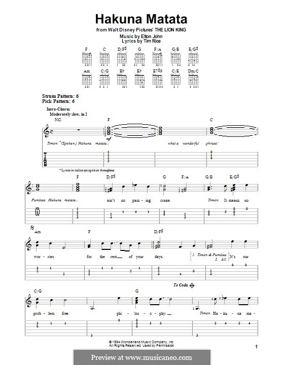 Hakuna Matata (from The Lion King): Para guitarra com guia by Elton John