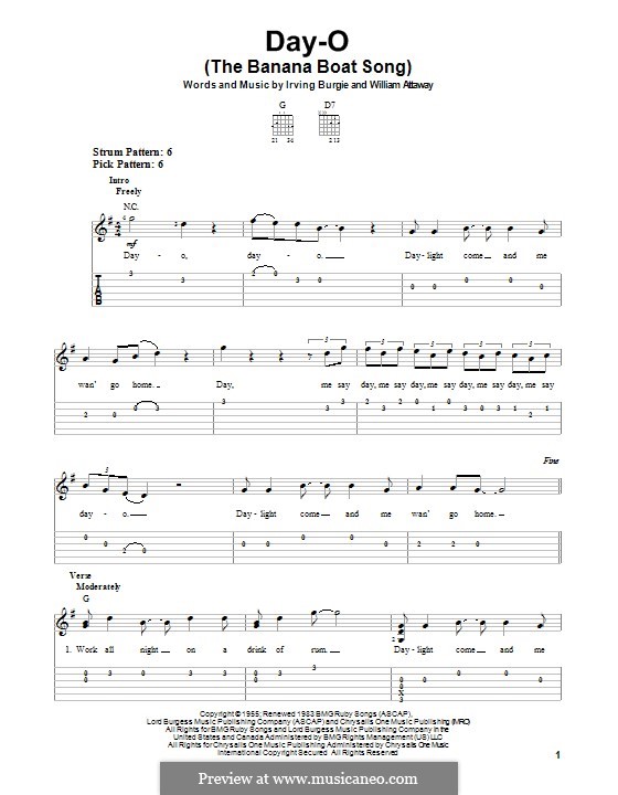 Day-O (The Banana Boat Song): Para guitarra com guia by Irving Burgie, William Attaway