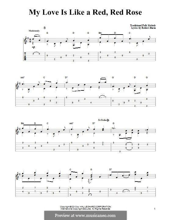 My Love is Like a Red, Red Rose: Para guitarra com guia by folklore