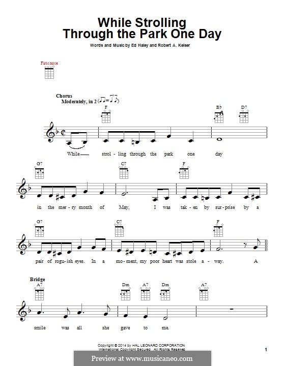 While Strolling through the Park one Day (Fountain in the Park): para ukulele by Ed Haley