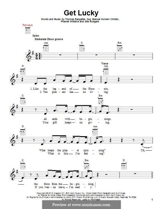 Get Lucky (Daft Punk featuring Pharrell Williams): para ukulele by Nile Rodgers, Pharrell Williams, Thomas Bangalter, Guy-Manuel de Homem-Christo