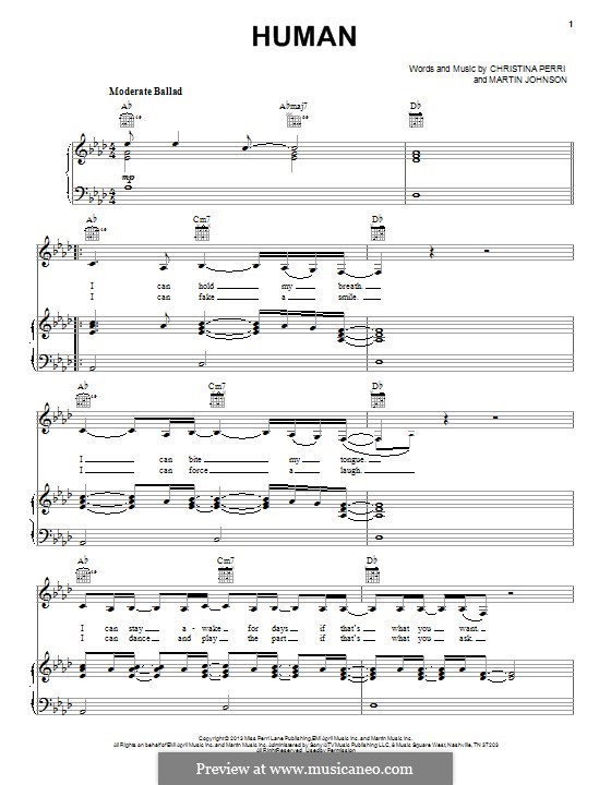 Human: Para vocais e piano (ou Guitarra) by Christina Perri, Martin Johnson