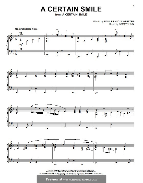 A Certain Smile (Johnny Mathis): Para Piano by Sammy Fain