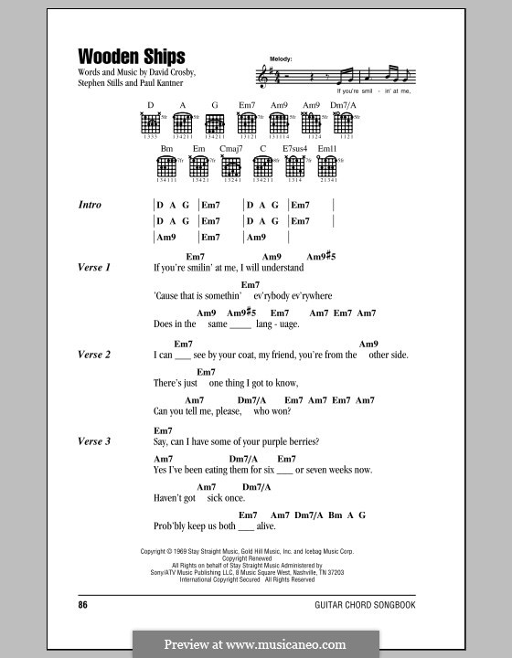 Wooden Ships (Crosby, Stills & Nash): Letras e Acordes by David Crosby, Paul Kantner, Stephen Stills