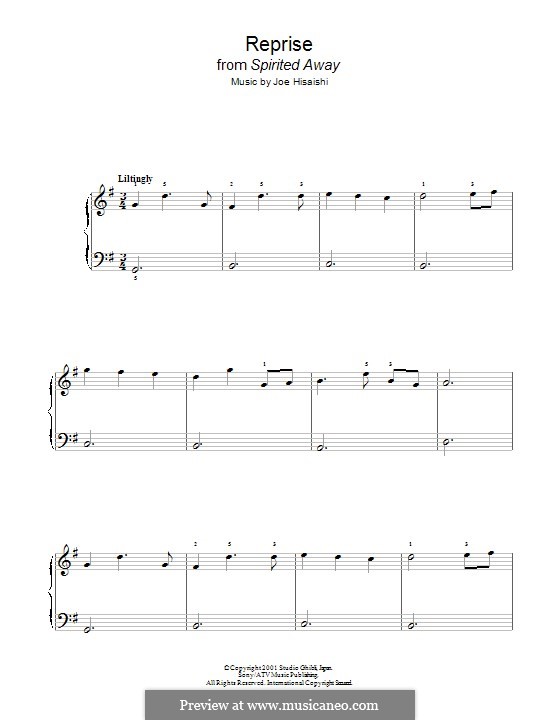 Reprise ... (from Spirited Away): Para Piano by Joe Hisaishi