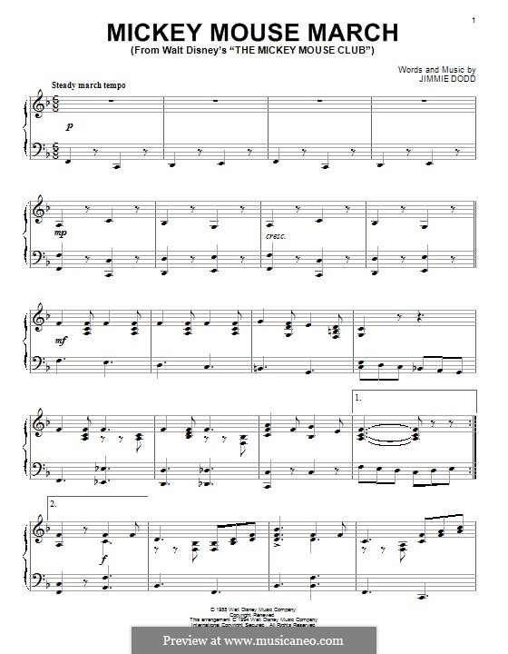 Mickey Mouse March (from The Mickey Mouse Club): Para Piano by Jimmie Dodd