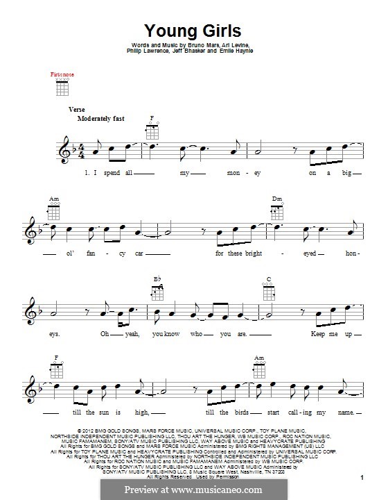 Young Girls: para ukulele by Ari Levine, Emile Haynie, Jeff Bhasker, Bruno Mars, Philip Lawrence