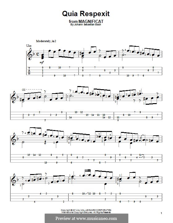 Magnificat in D Major, BWV 243: Quia respexit, for ukulele by Johann Sebastian Bach