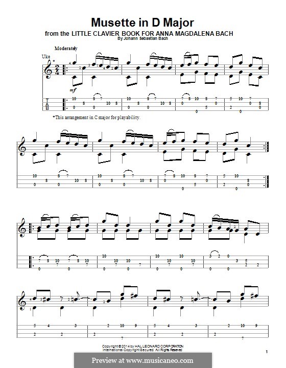 No.22 Musette in D Major, BWV Anh.126: para ukulele by Johann Sebastian Bach