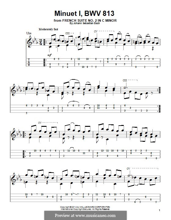 Suite No.2 in C Minor, BWV 813: Minuet No.1. Arrangement for ukulele by Johann Sebastian Bach