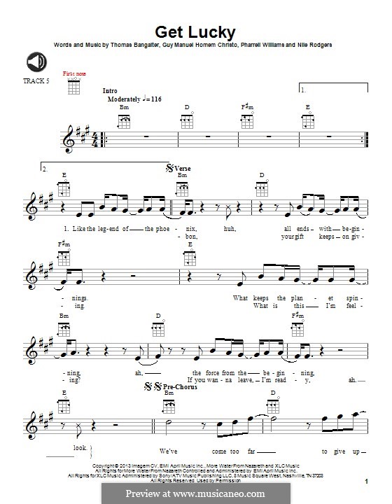 Get Lucky (Daft Punk featuring Pharrell Williams): para ukulele by Nile Rodgers, Pharrell Williams, Thomas Bangalter, Guy-Manuel de Homem-Christo