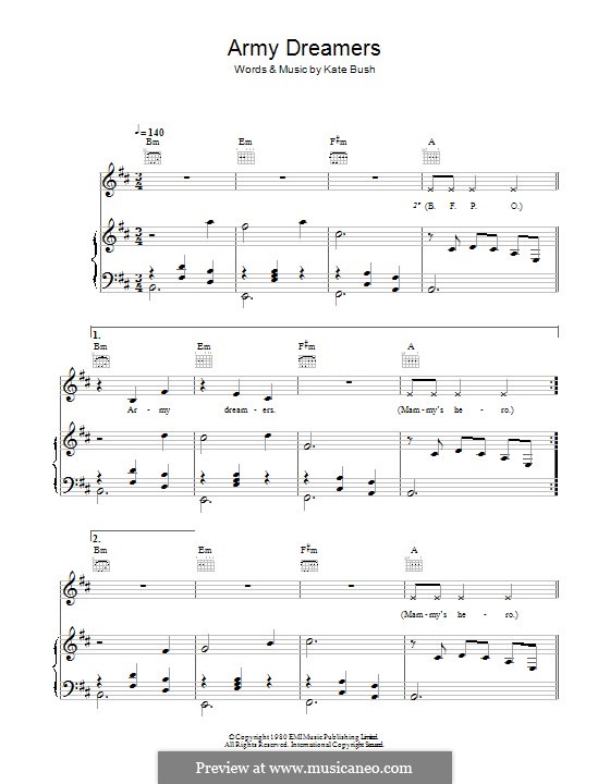 Army Dreamers: Para vocais e piano (ou Guitarra) by Kate Bush