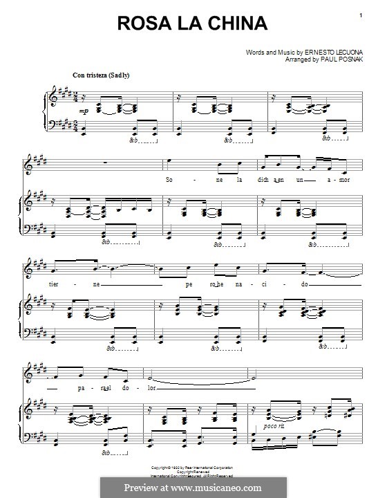Rosa la China: Para vocais e piano by Ernesto Lecuona