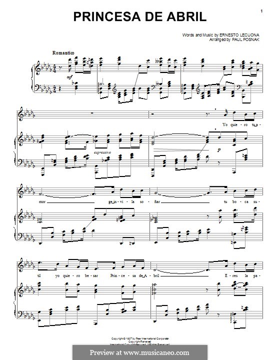 Princesa de Abril: Para vocais e piano by Ernesto Lecuona