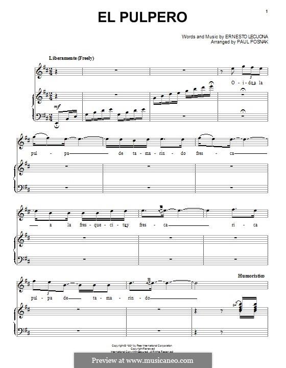 El Pulpero: Para vocais e piano by Ernesto Lecuona