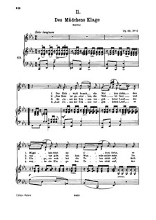 Des Mädchens Klage (The Maiden's Lament), D.191 Op.58 No.3: para voz alta e piano by Franz Schubert