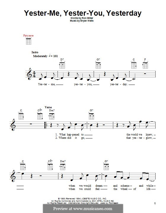 Yester-me, Yester-you, Yesterday (Stevie Wonder): para ukulele by Bryan Wells