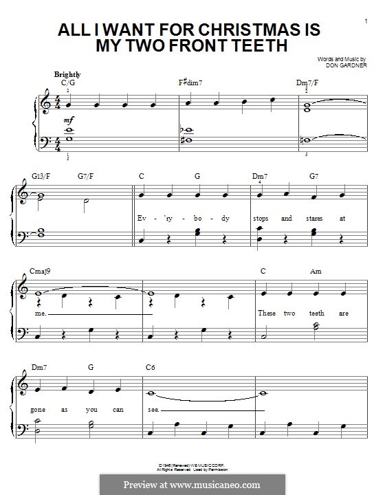 All I Want for Christmas Is My Two Front Teeth: For piano (Spike Jones & The City Slickers) by Don Gardner