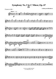 Movement IV: Clarinete em Bb 1 (parte transposta) by Ludwig van Beethoven