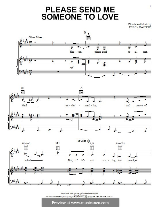 Please Send Me Someone to Love: Para vocais e piano (ou Guitarra) by Percy Mayfield