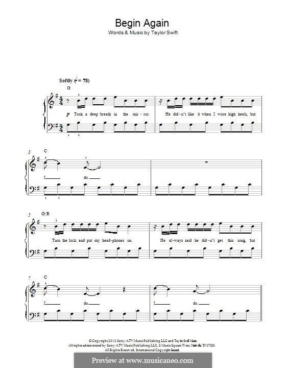 Begin Again: Para Piano by Taylor Swift