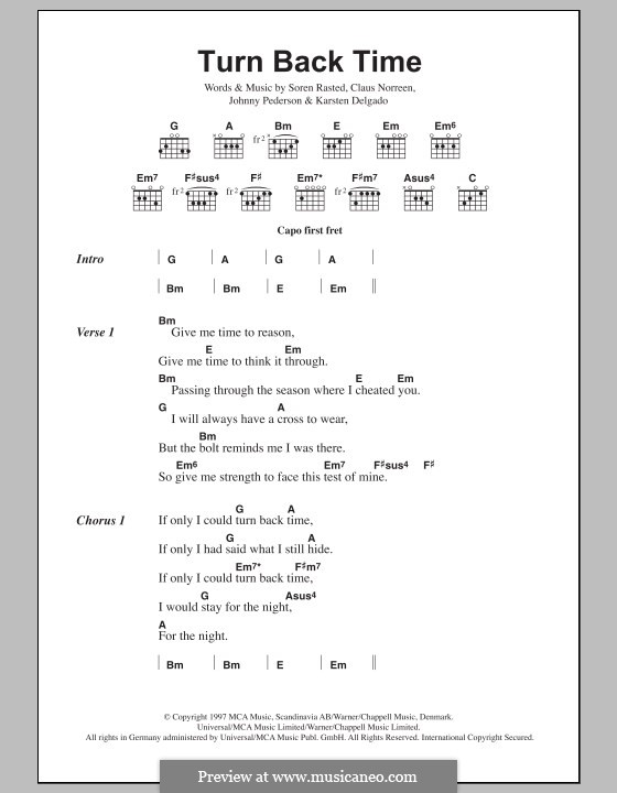 Turn Back Time (Aqua): Letras e Acordes by Claus Norreen, Johnny Pedersen, Karsten Delgado, Søren Rasted