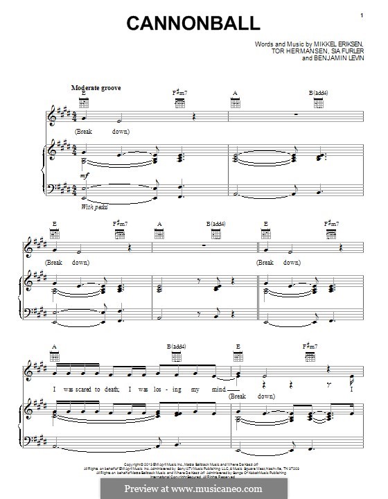 Cannonball (Lea Michele): Para vocais e piano (ou Guitarra) by Benjamin Levin, Mikkel Storleer Eriksen, Sia Furler, Tor Erik Hermansen