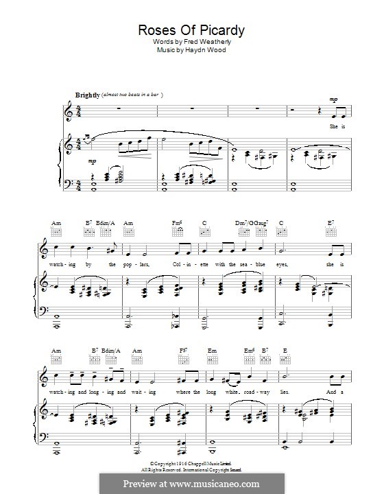 Roses of Picardy: Para vocais e piano (ou Guitarra) by Haydn Wood