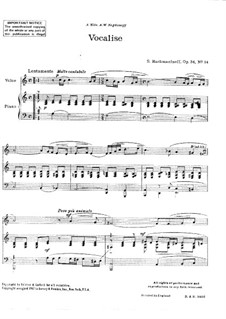 Vocalise, Op.34 No.14: Para vocais e piano by Sergei Rachmaninoff