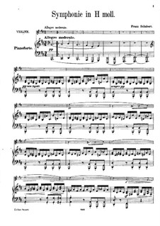 Symphony No.8 in B Minor 'Unfinished', D.759: Arrangement for violin and piano – score by Franz Schubert