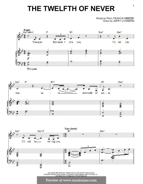 The Twelfth of Never (Jeff Buckley): Para vocais e piano by Jerry Livingston