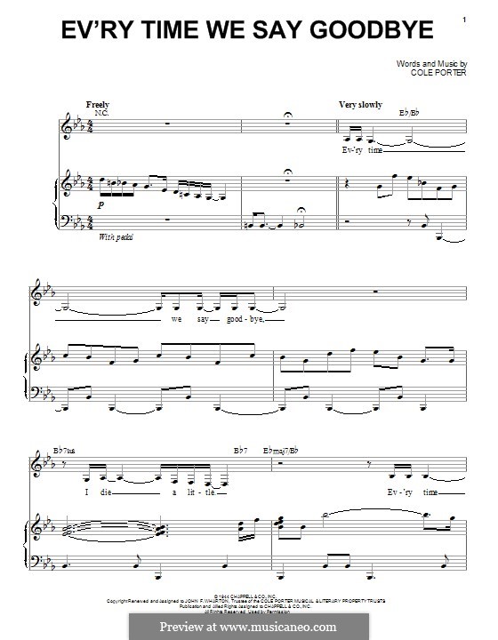 Ev'ry Time We Say Goodbye: Para vocais e piano by Cole Porter