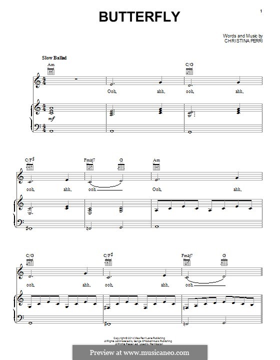 Butterfly: Para vocais e piano (ou Guitarra) by Christina Perri