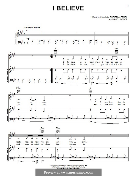 I Believe: Para vocais e piano (ou Guitarra) by Christina Perri, David Hodges