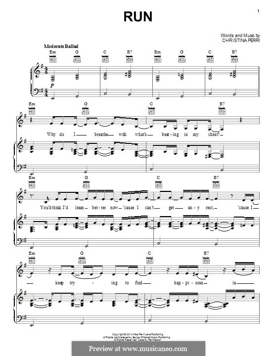 Run: Para vocais e piano (ou Guitarra) by Christina Perri