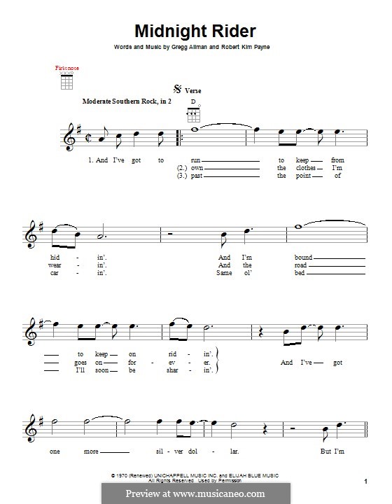 Midnight Rider (The Allman Brothers Band): para ukulele by Gregg Allman, Robert Kim Payne