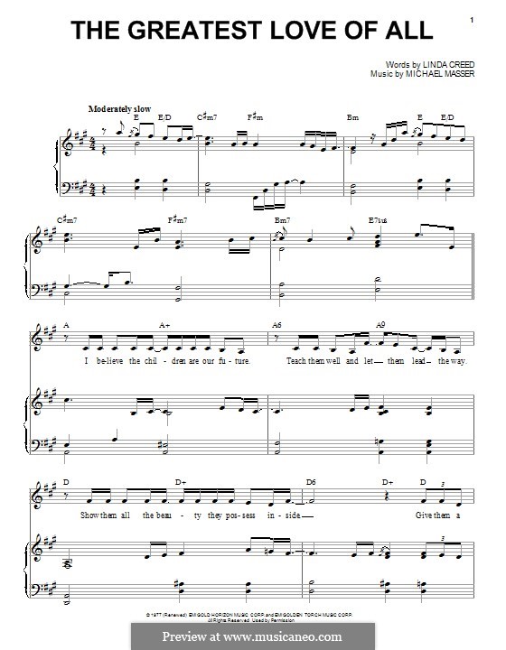 The Greatest Love of All (Whitney Houston): Para vocais e piano by Michael Masser
