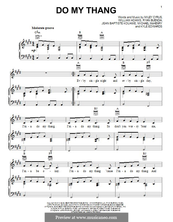 Do My Thang: Para vocais e piano (ou Guitarra) by Jean Baptiste, Miley Ray Cyrus, Ryan Buendia, will.i.am, Michael McHenry, Kyle Edwards