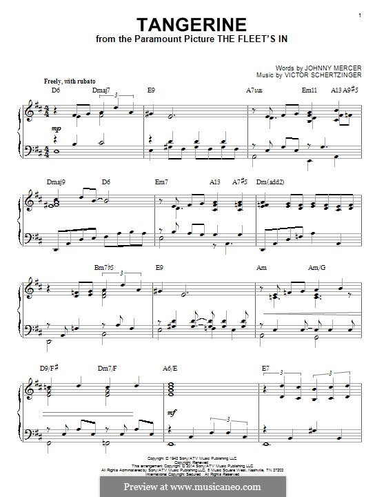 Tangerine: For piano (jazz version) by Victor Schertzinger