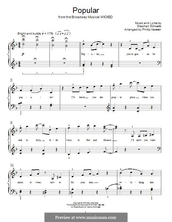 Popular (from Wicked) por S. Schwartz - Partituras on músicaNeo