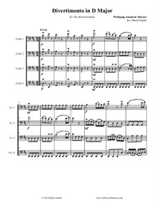 Divertissement in D Major, K.136: Arranged for intermediate cello quartet (four cellos) by Wolfgang Amadeus Mozart