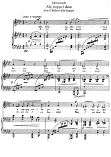 Il ballo delle ingrate, SV 167: Ahi, troppo è duro, for voice and piano by Claudio Monteverdi