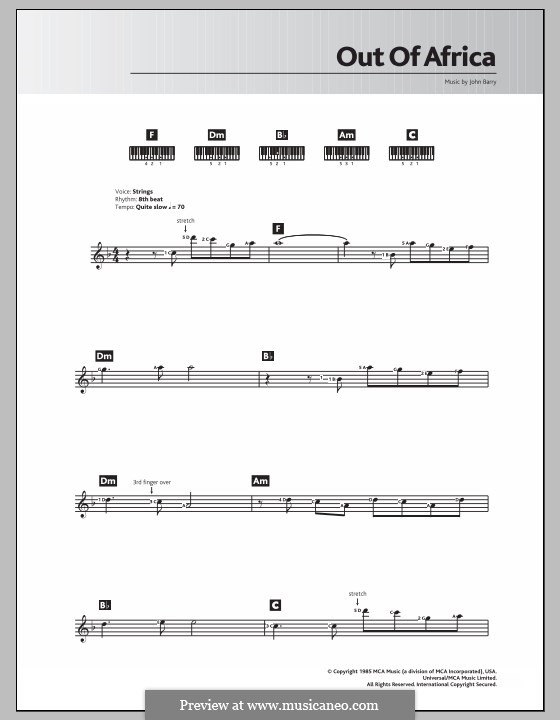 Love Theme from Out of Africa: para teclado by John Barry